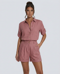 Women's short jumpsuit with button-front fastening