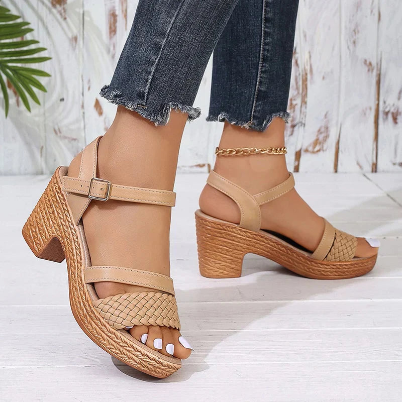 Women's Heeled Sandals Featuring Front Straps