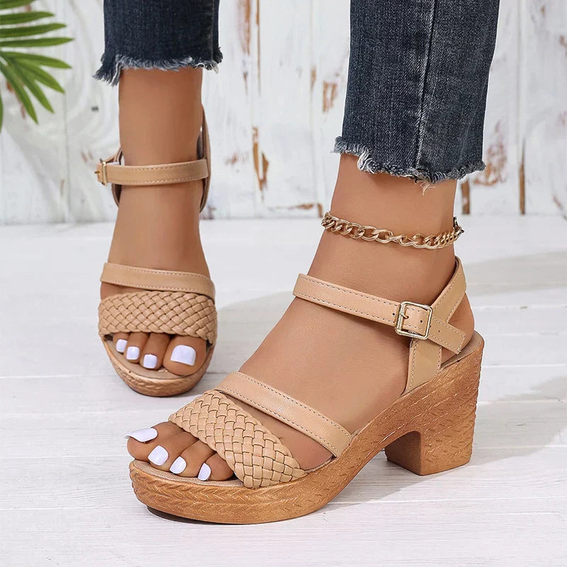 Women's Heeled Sandals Featuring Front Straps