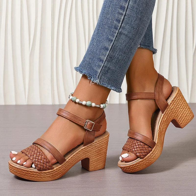 Women's Heeled Sandals Featuring Front Straps