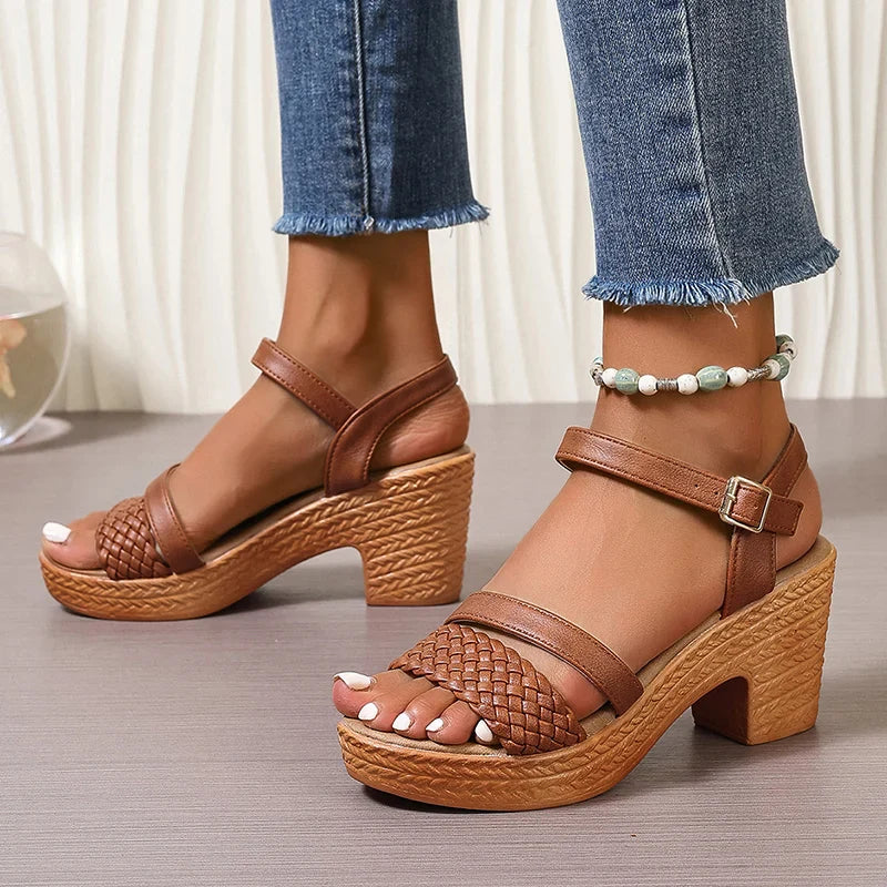 Women's Heeled Sandals Featuring Front Straps