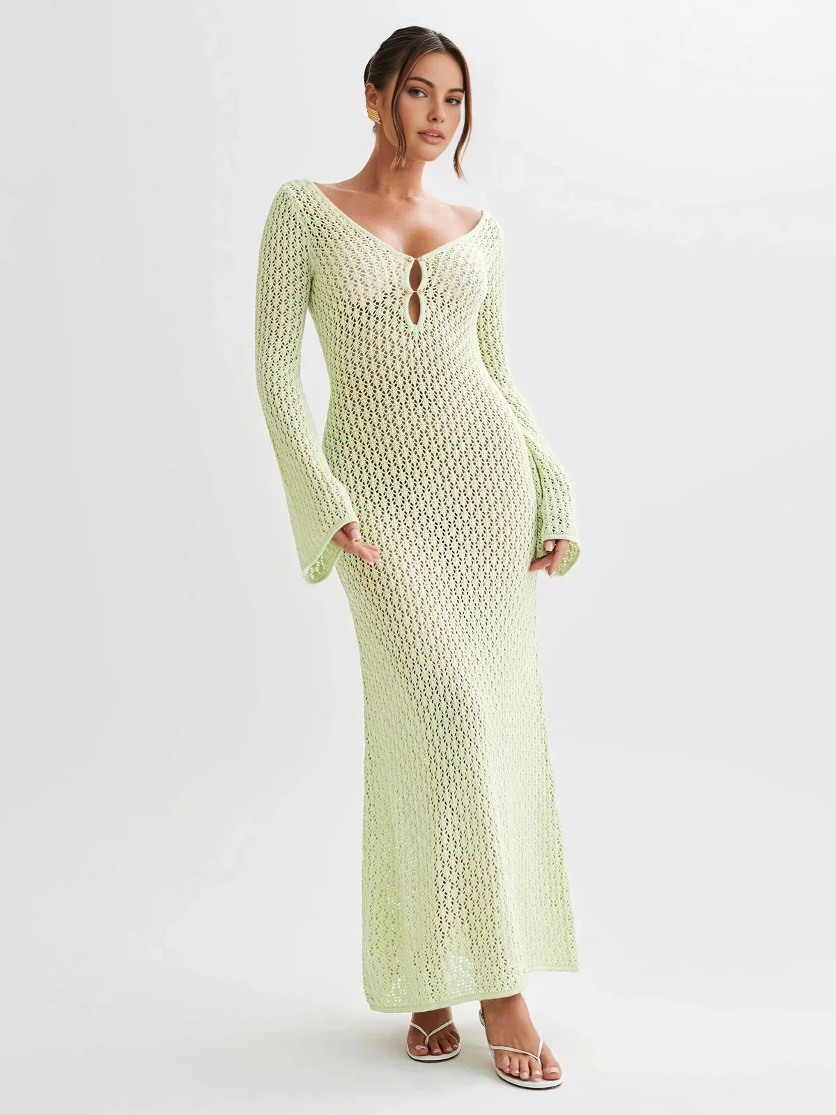 Women's beach cover-up dress with short sleeves and V-neckline