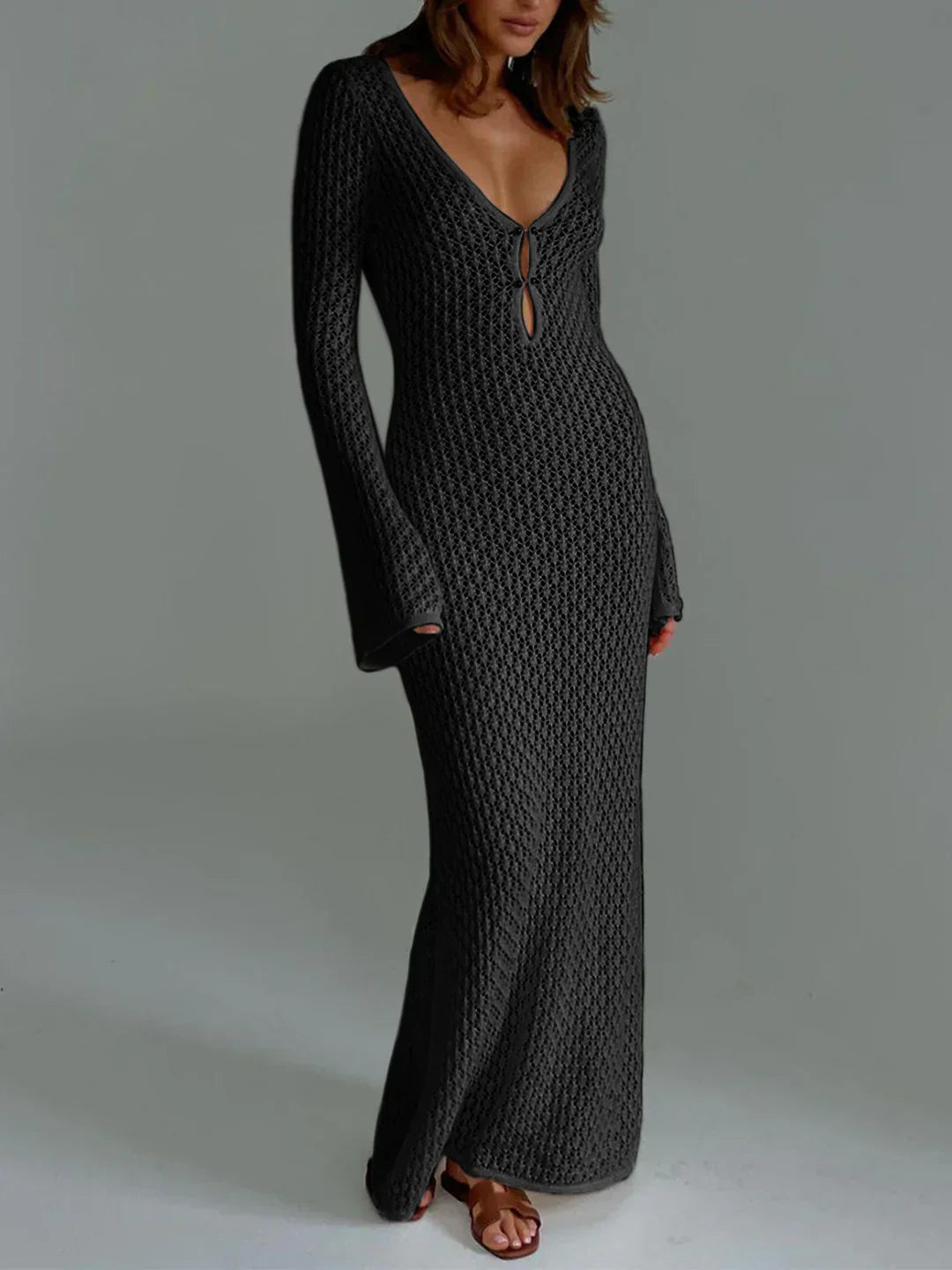 Women's beach cover-up dress with short sleeves and V-neckline