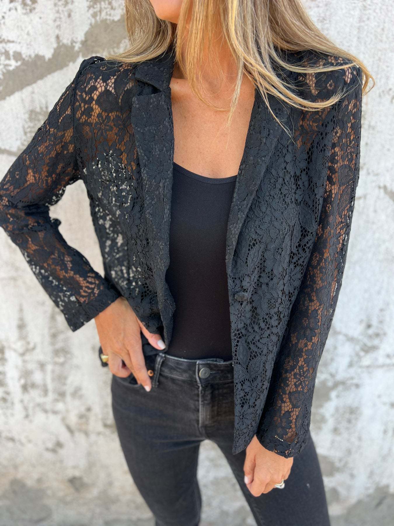 Women's blazer with sheer lace pattern