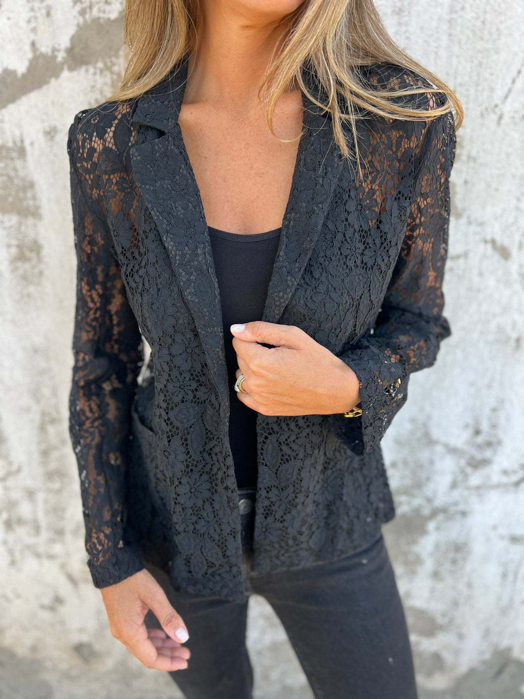 Women's blazer with sheer lace pattern