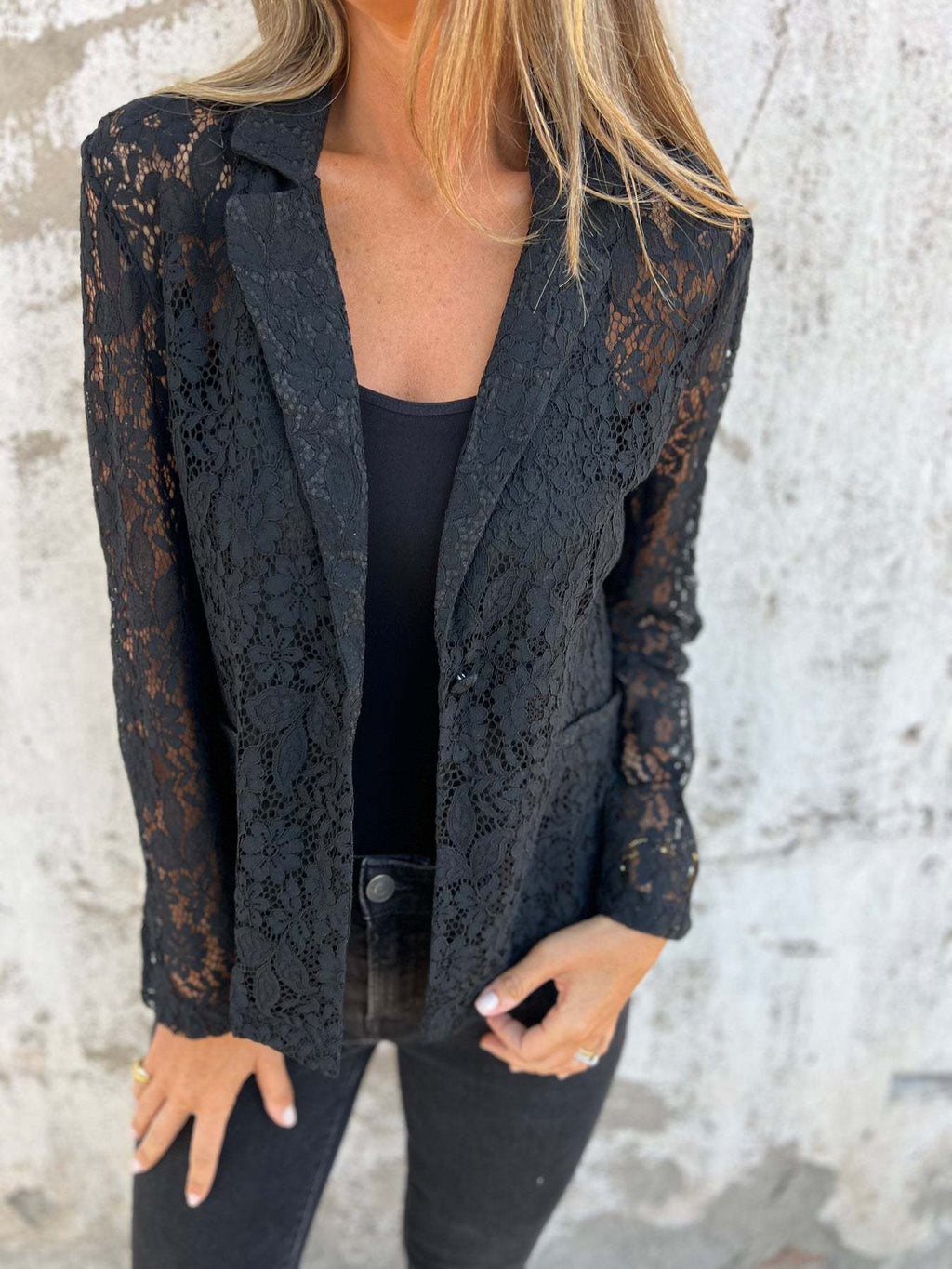 Women's blazer with sheer lace pattern
