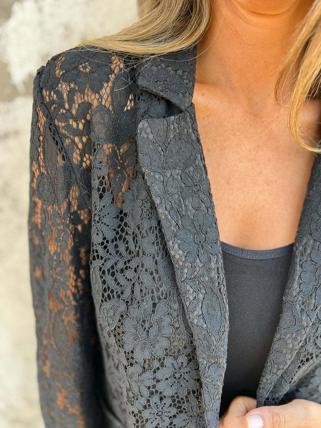 Women's blazer with sheer lace pattern