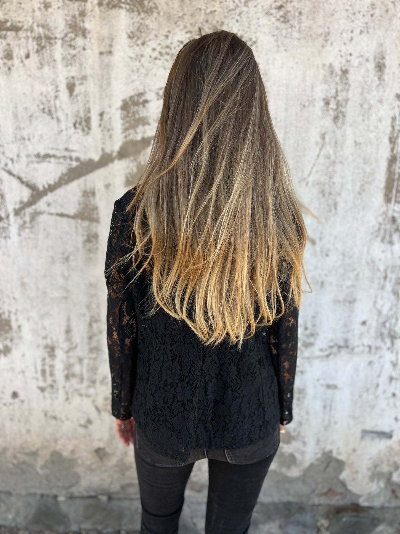 Women's blazer with sheer lace pattern