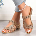 Women's block heel sandals with decorative strap