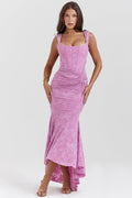 Women's bodycon dress with lace detail and ruched skirt
