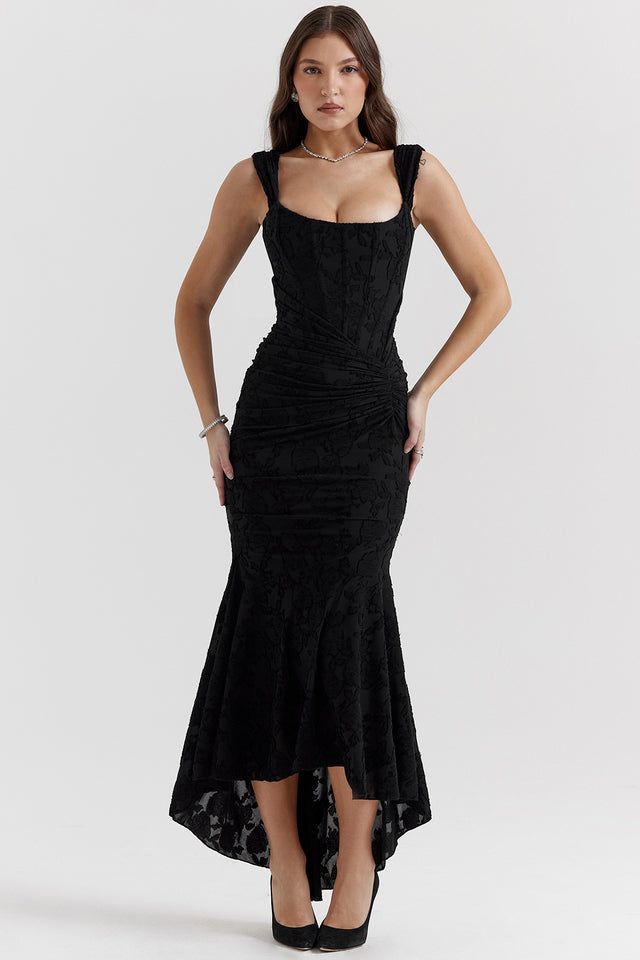 Women's bodycon dress with lace detail and ruched skirt