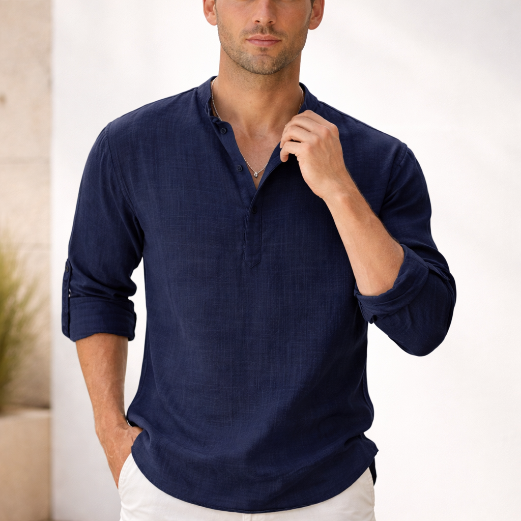 Men's button-up shirt with collar and long sleeves
