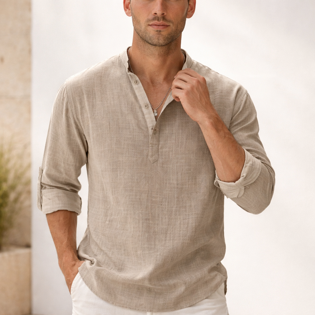 Men's button-up shirt with collar and long sleeves