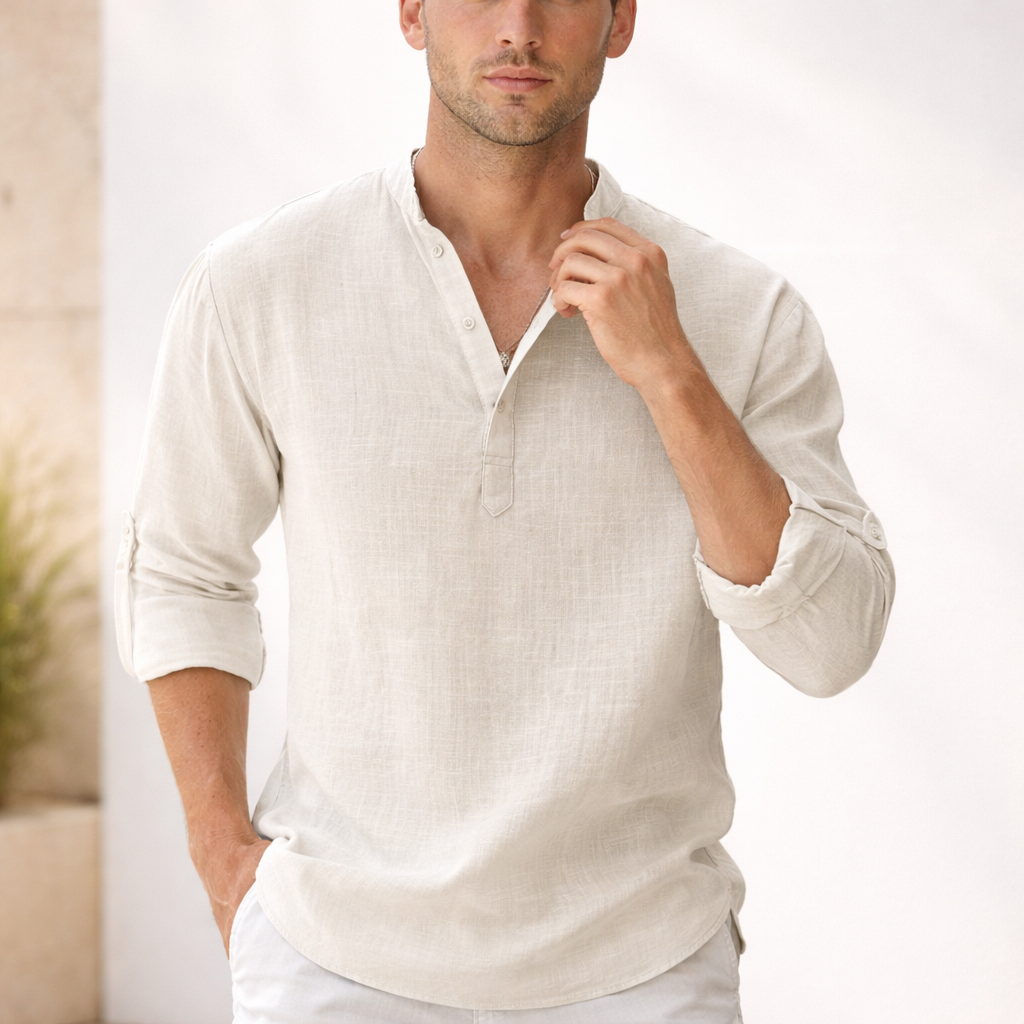 Men's button-up shirt with collar and long sleeves