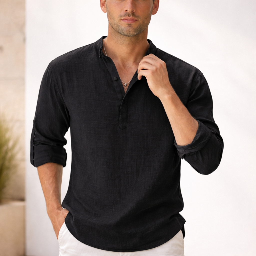 Men's button-up shirt with collar and long sleeves