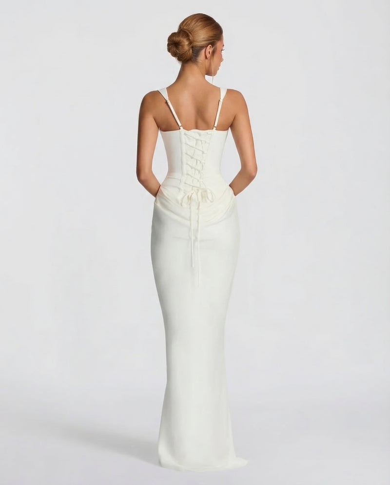 Women’s Maxi Dress with Sweetheart Neckline and Draped Skirt