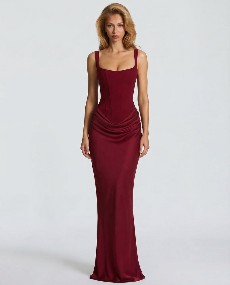 Women’s Maxi Dress with Sweetheart Neckline and Draped Skirt