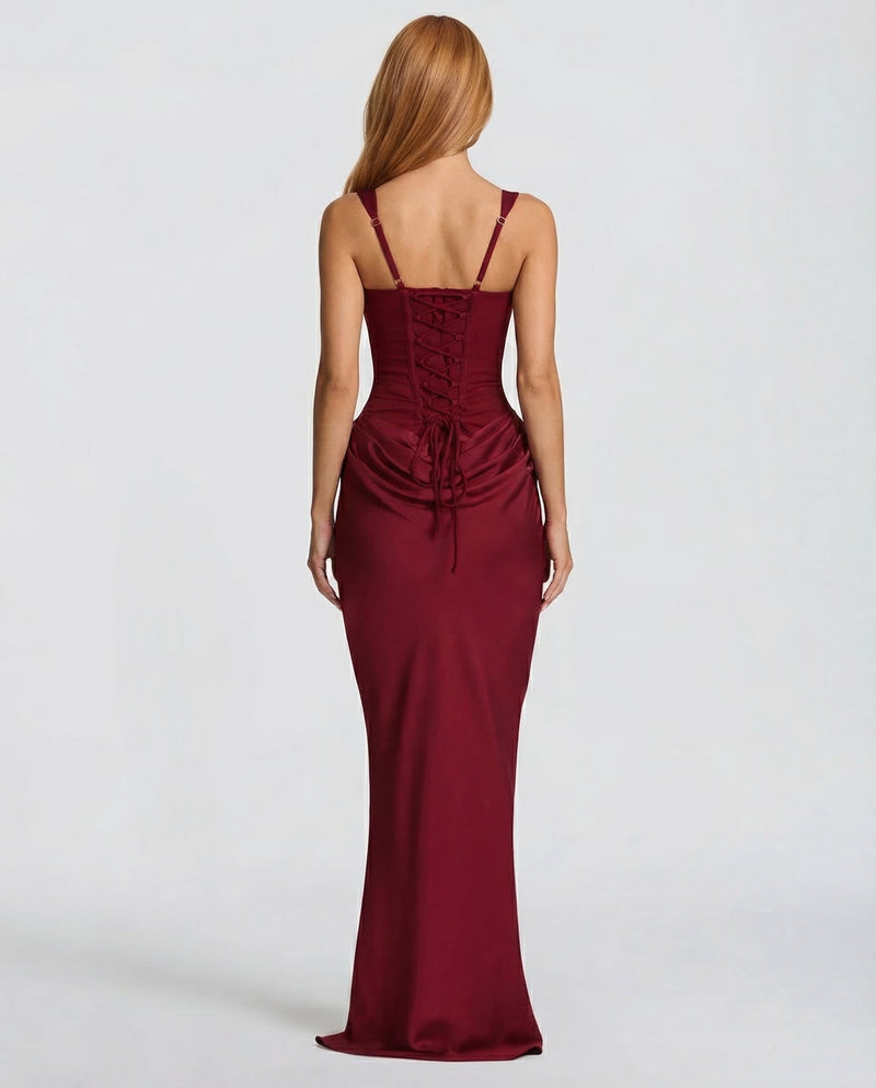 Women’s Maxi Dress with Sweetheart Neckline and Draped Skirt