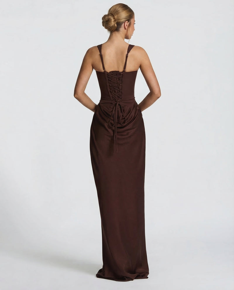 Women’s Maxi Dress with Sweetheart Neckline and Draped Skirt