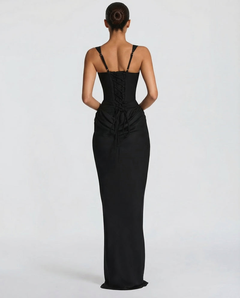 Women’s Maxi Dress with Sweetheart Neckline and Draped Skirt