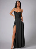 Women's cowl neck backless maxi dress with slit