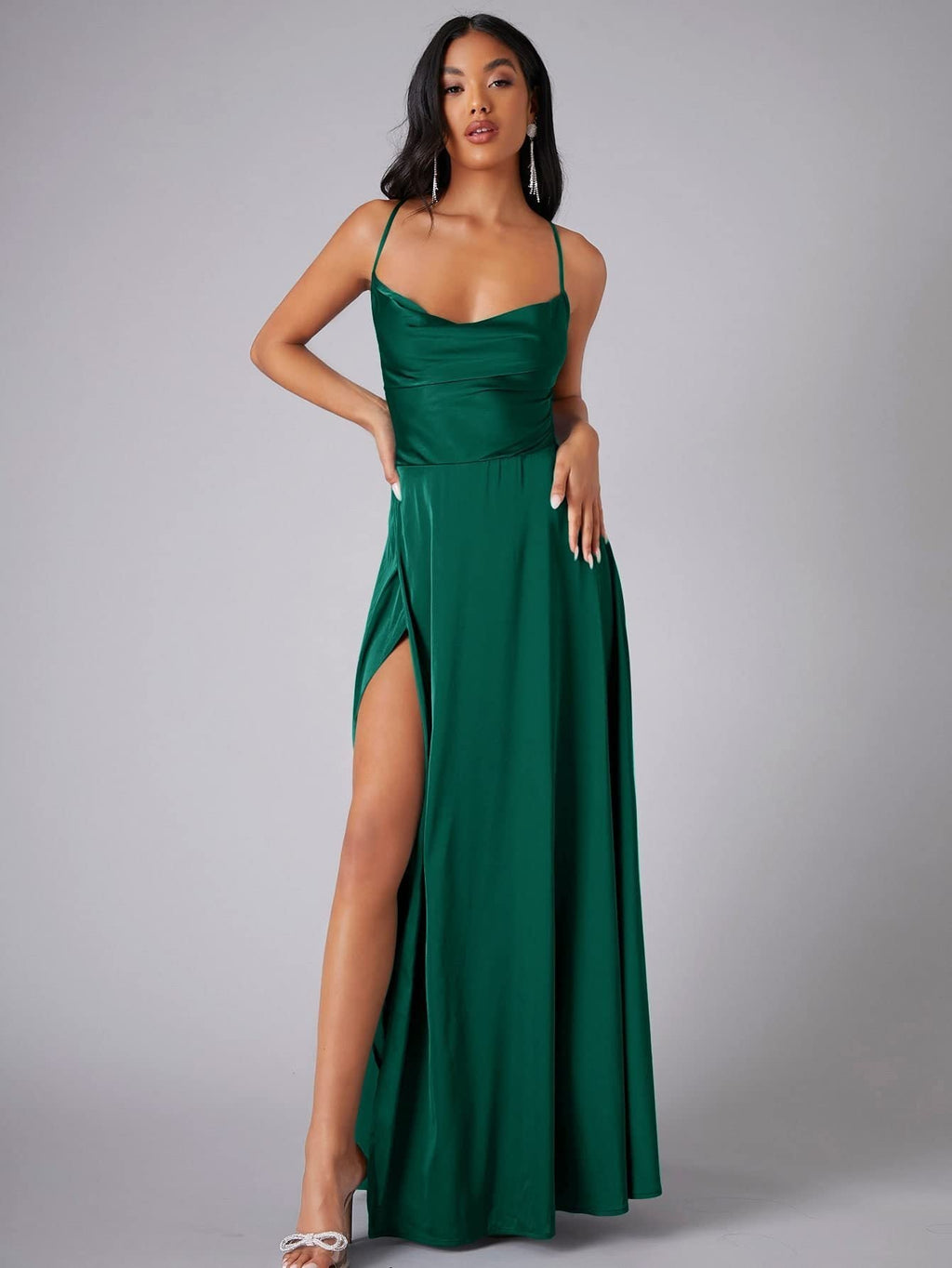 Women's cowl neck backless maxi dress with slit