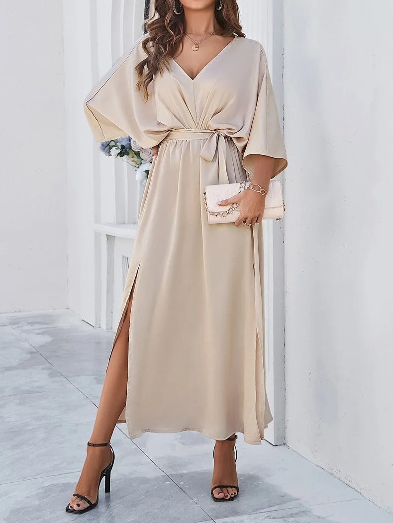 Women's dress with V-neckline and defined waist