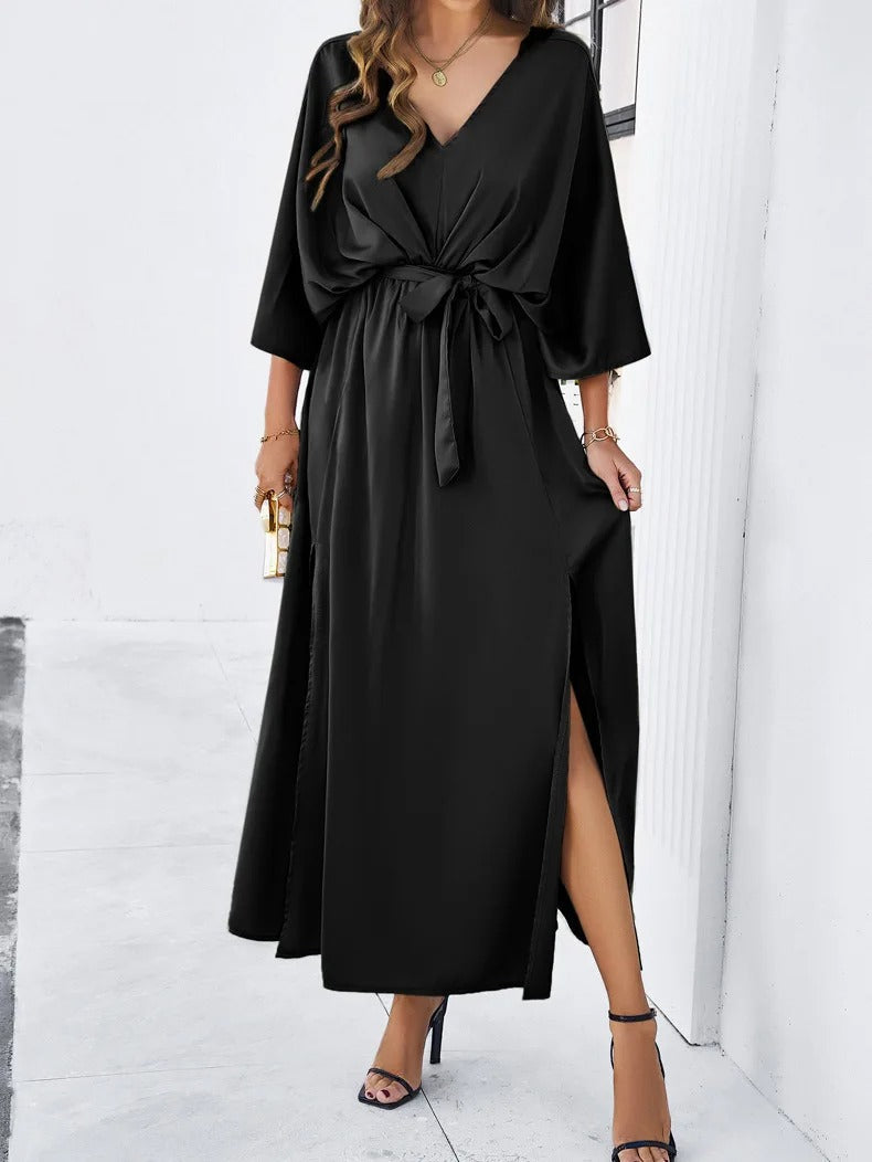 Women's dress with V-neckline and defined waist