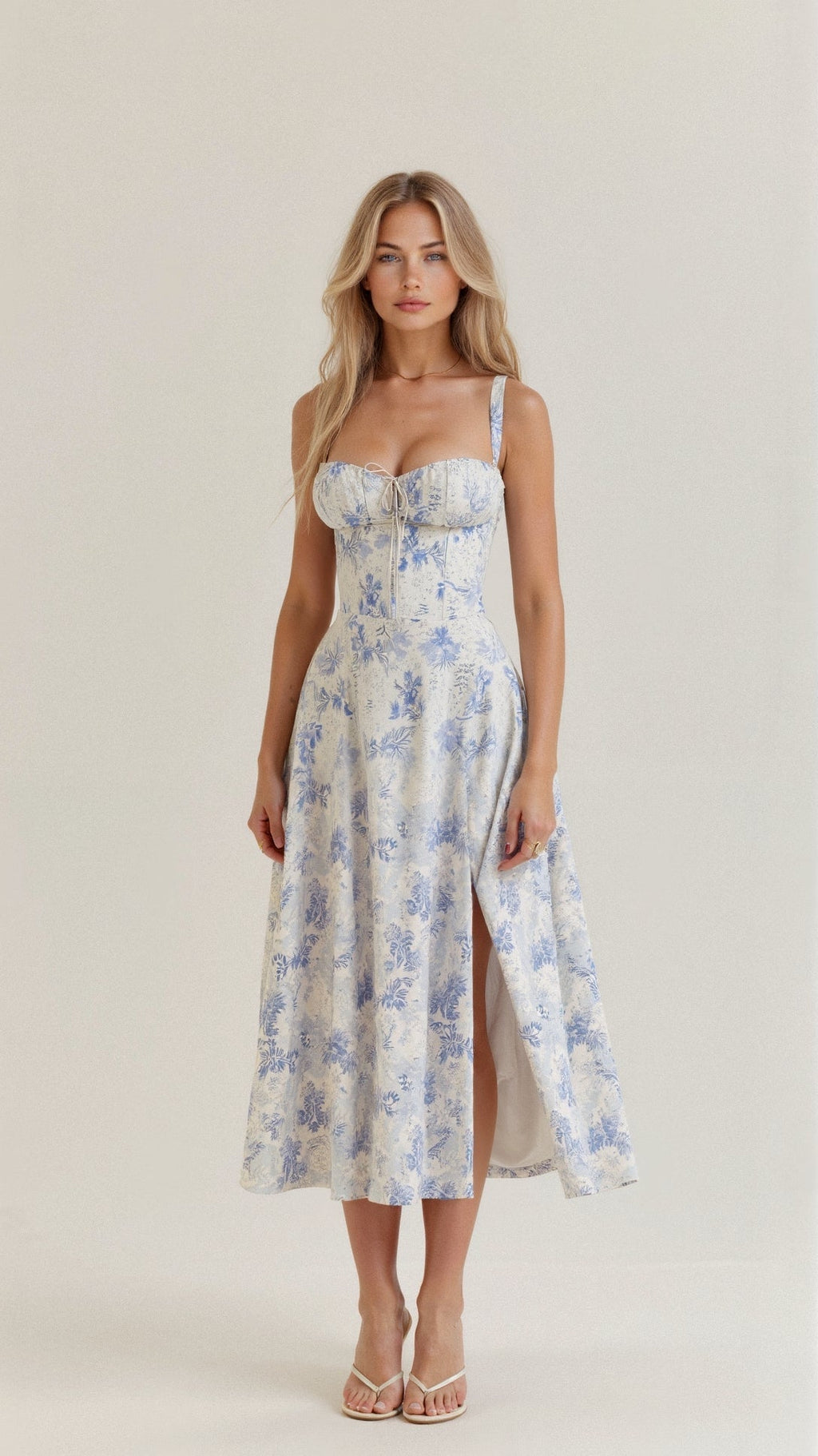 Women’s Midi Dress with Defined Waist and Flared Skirt