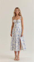 Women’s Midi Dress with Defined Waist and Flared Skirt