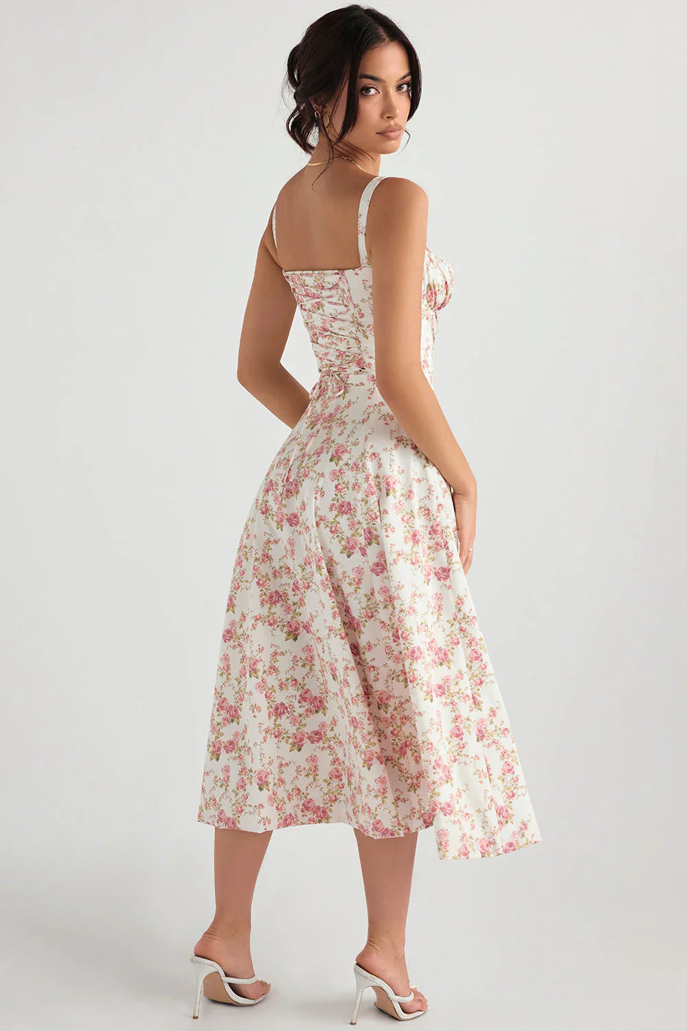 Women’s Midi Dress with Defined Waist and Flared Skirt