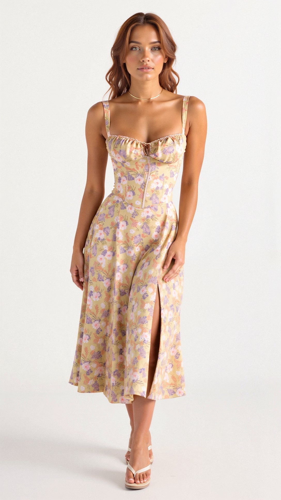 Women’s Midi Dress with Defined Waist and Flared Skirt