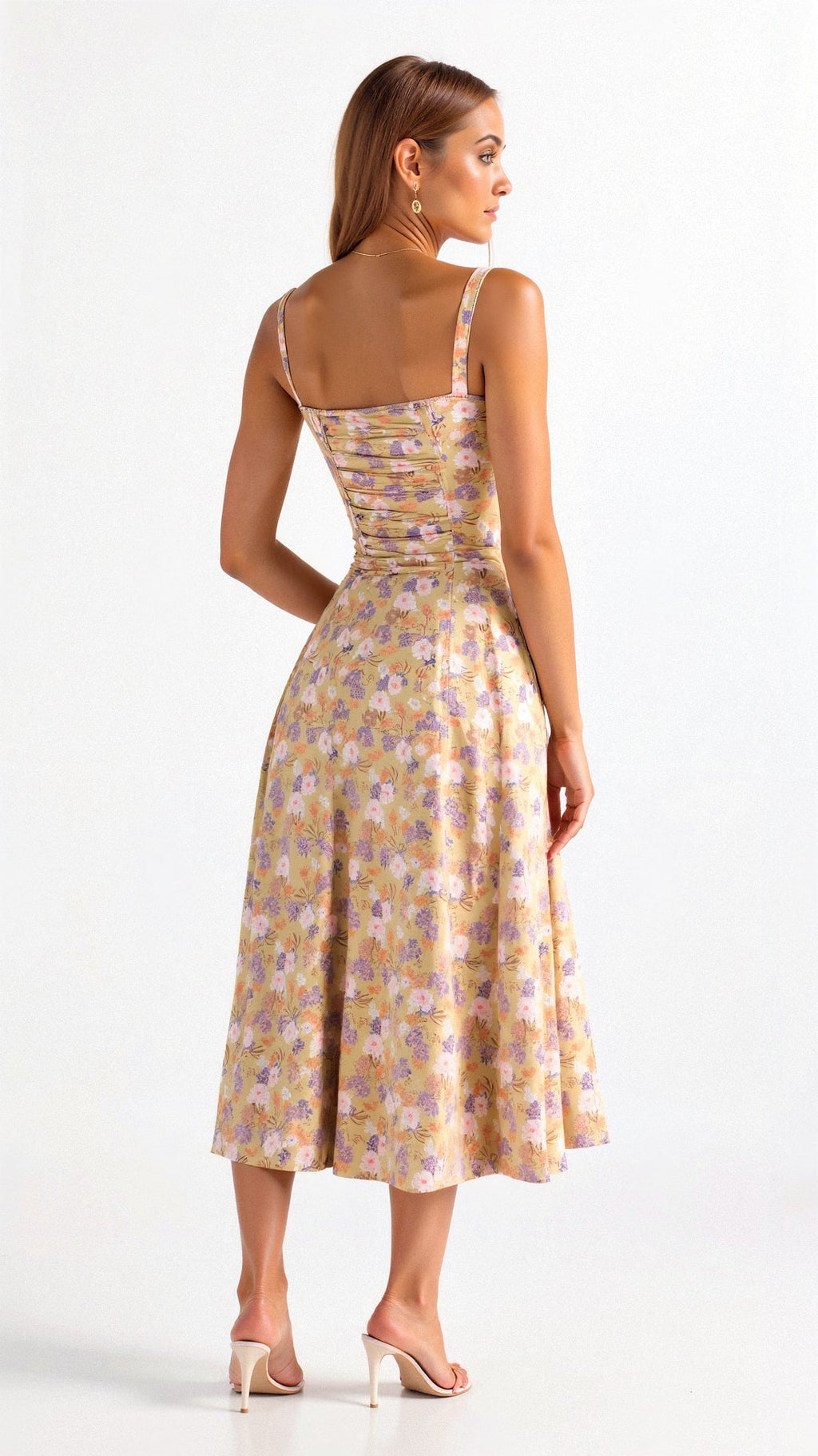 Women’s Midi Dress with Defined Waist and Flared Skirt