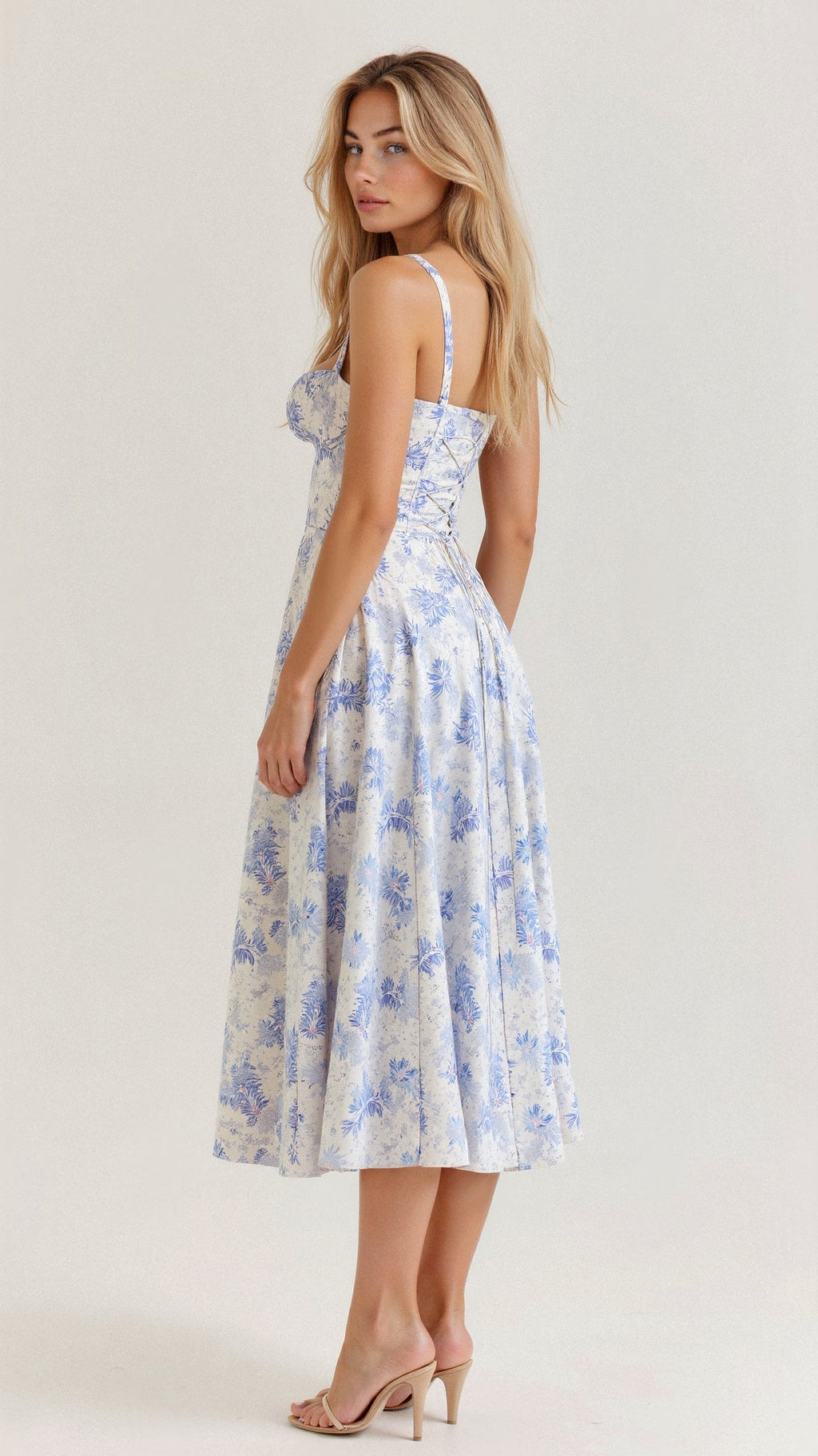 Women’s Midi Dress with Defined Waist and Flared Skirt