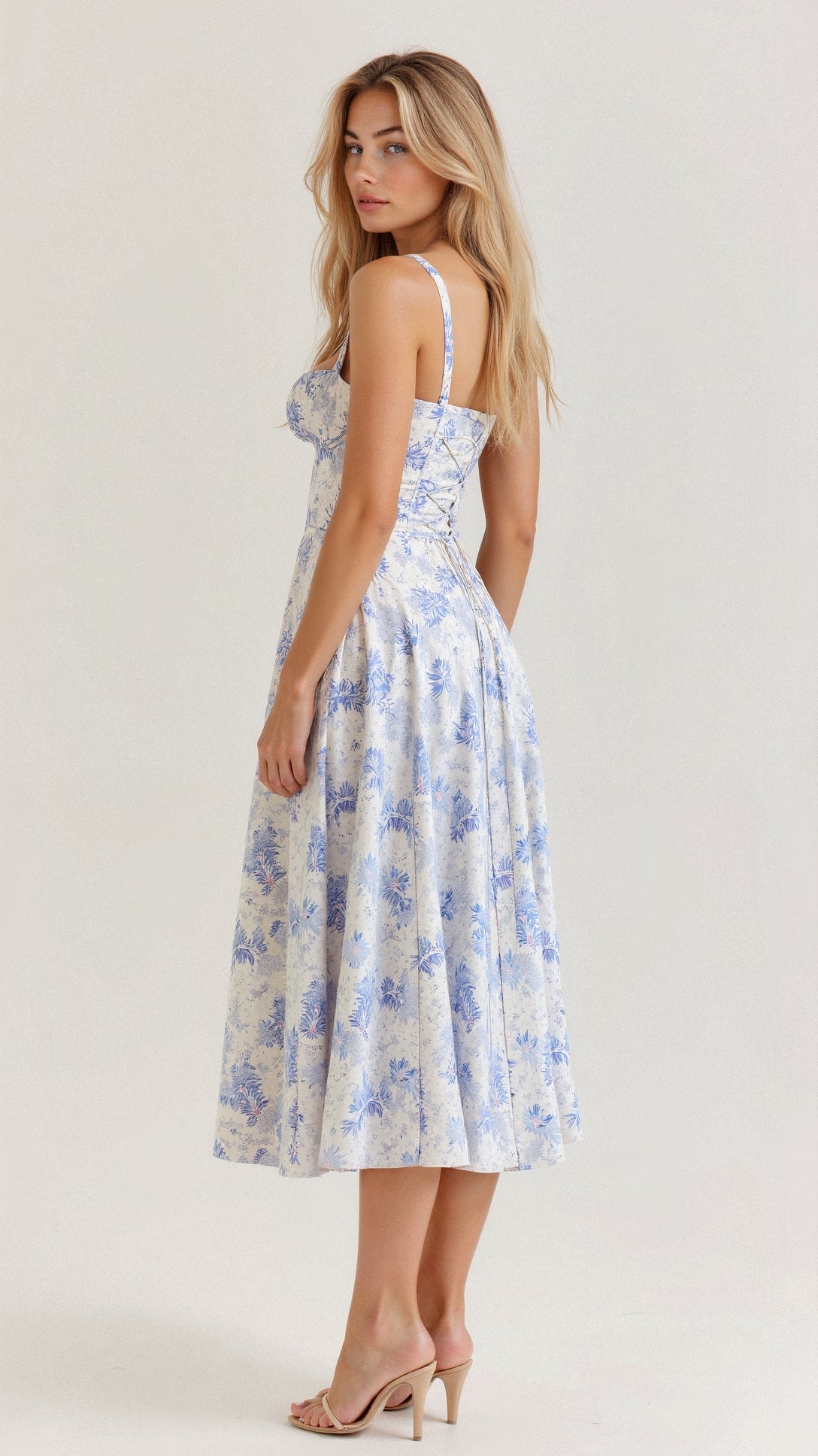 Women’s Midi Dress with Defined Waist and Flared Skirt
