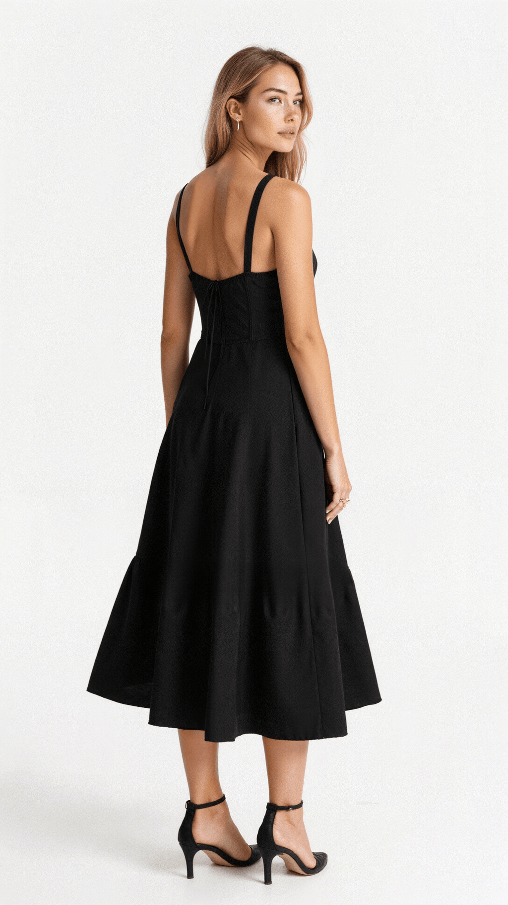 Women’s Midi Dress with Defined Waist and Flared Skirt