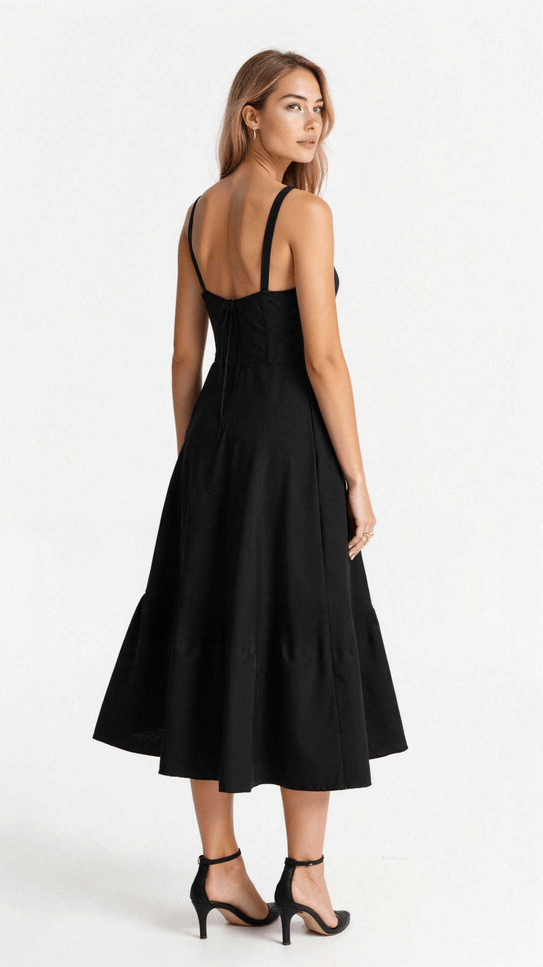Women’s Midi Dress with Defined Waist and Flared Skirt