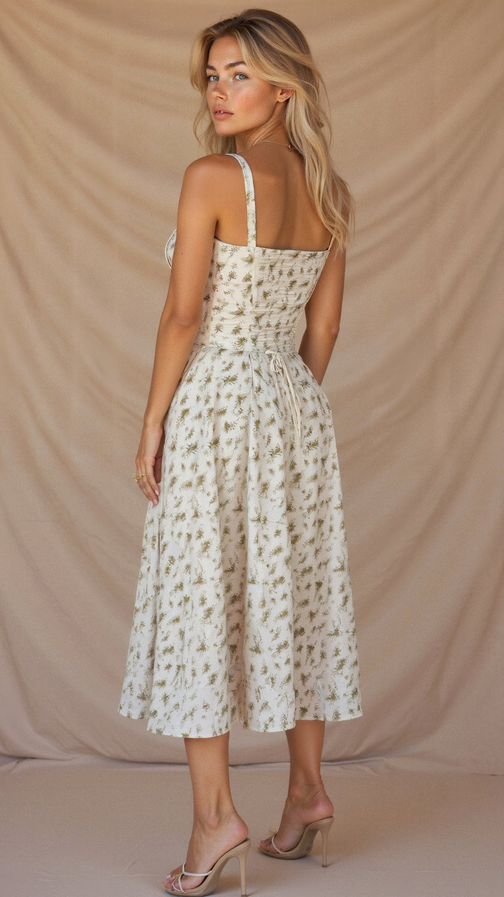 Women’s Midi Dress with Defined Waist and Flared Skirt