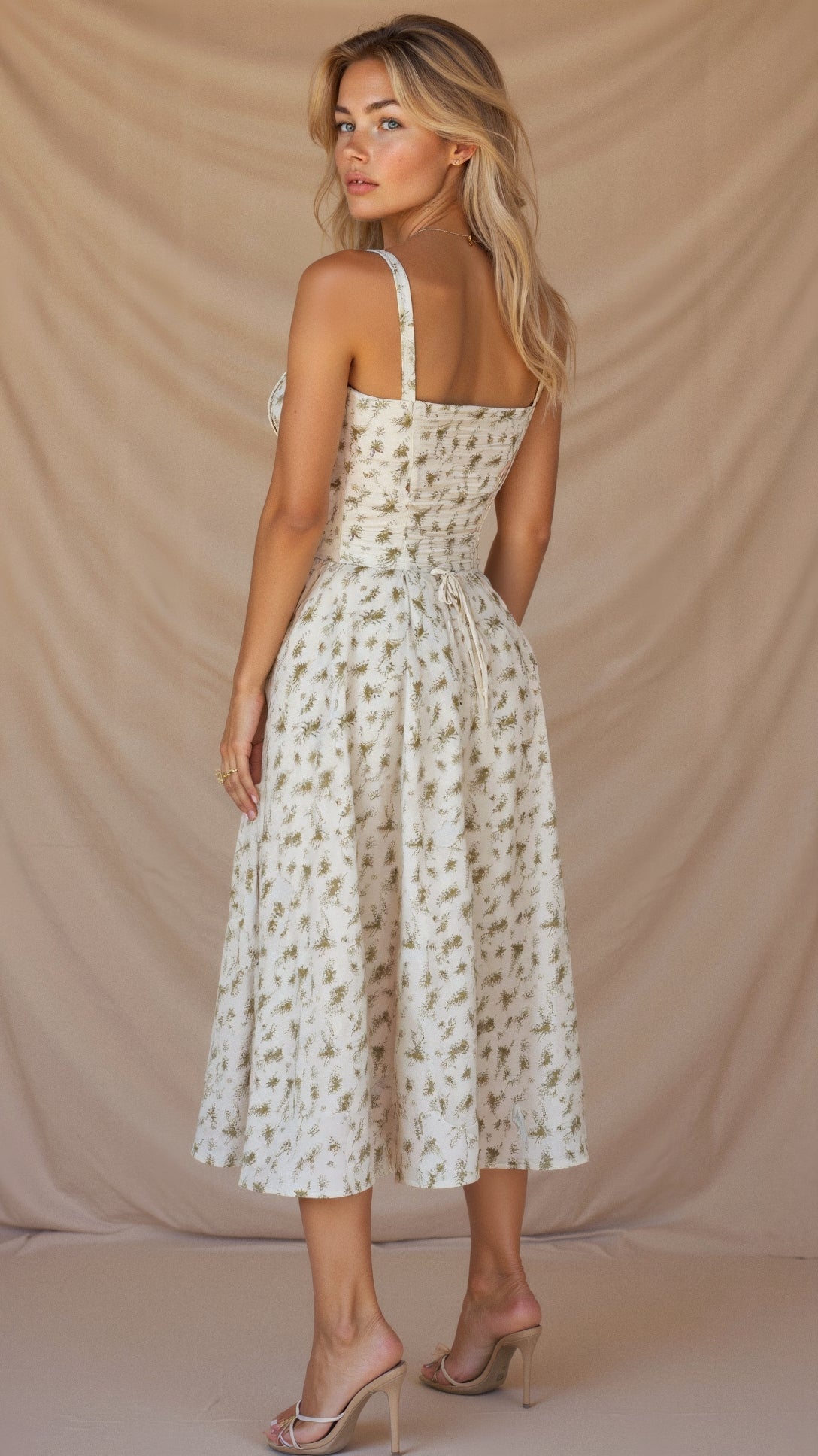 Women’s Midi Dress with Defined Waist and Flared Skirt