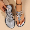 Women's flat sandals with rhinestone T-strap