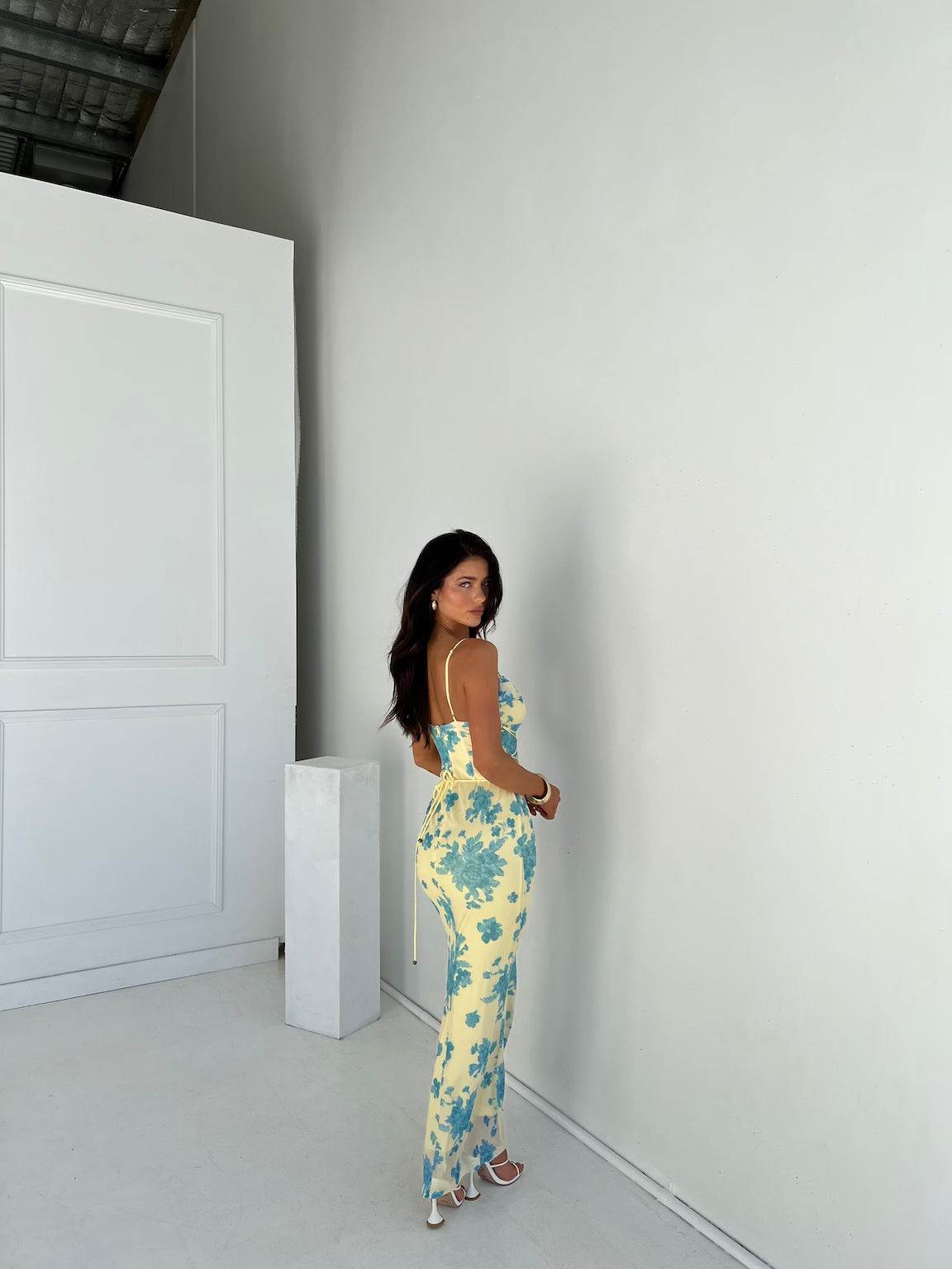 Women's floral maxi dress with defined waist