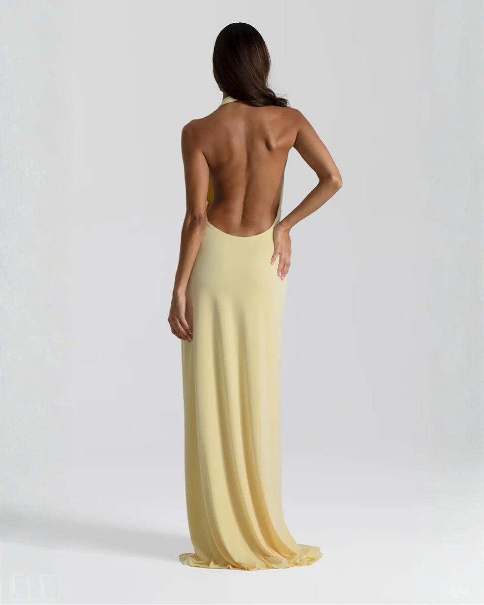 Women’s Halter Maxi Dress with Open Back and Front Slit