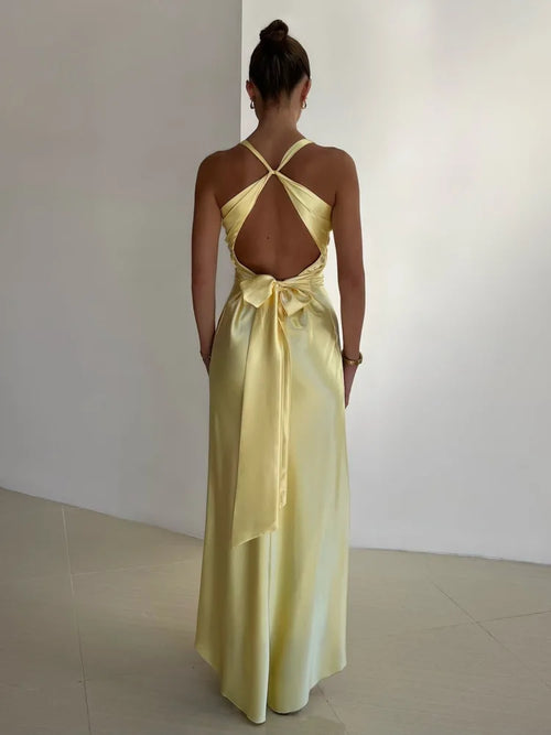Women's halter neck maxi dress with ruched backless detail