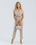 Women's jumpsuit with wrap front and waist tie