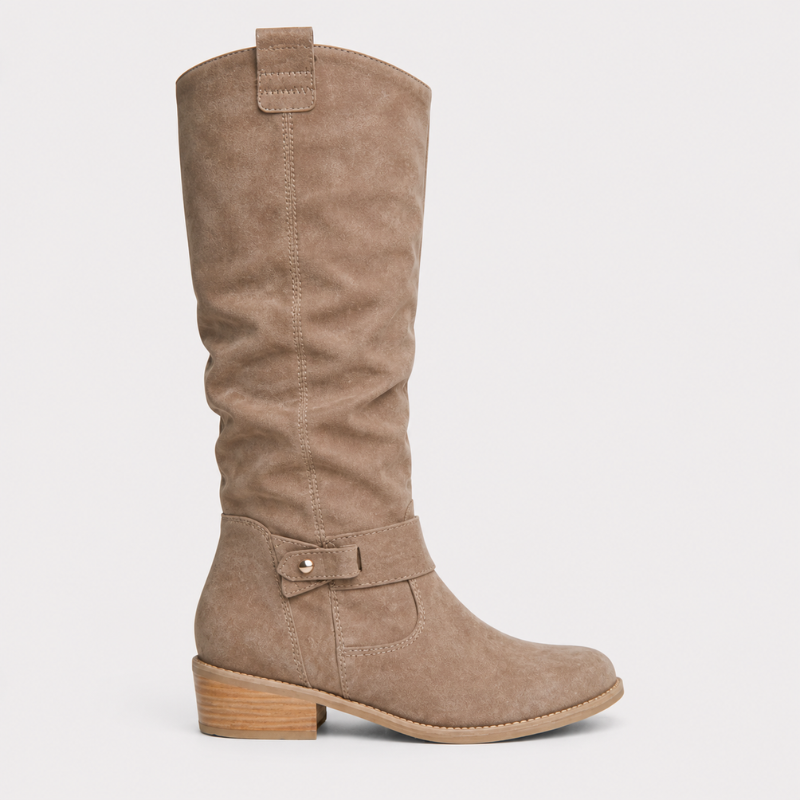 Women's knee-high boots with low heel and side detail