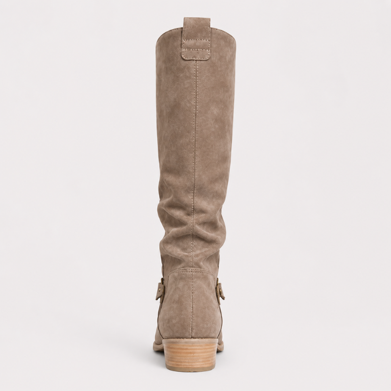 Women's knee-high boots with low heel and side detail
