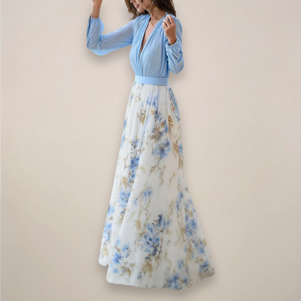 Women's long-sleeve floral maxi dress with V-neck
