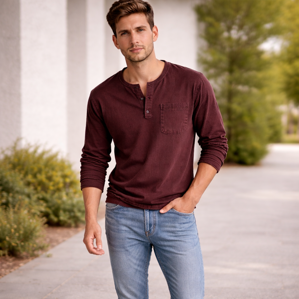 Men's long-sleeve Henley shirt