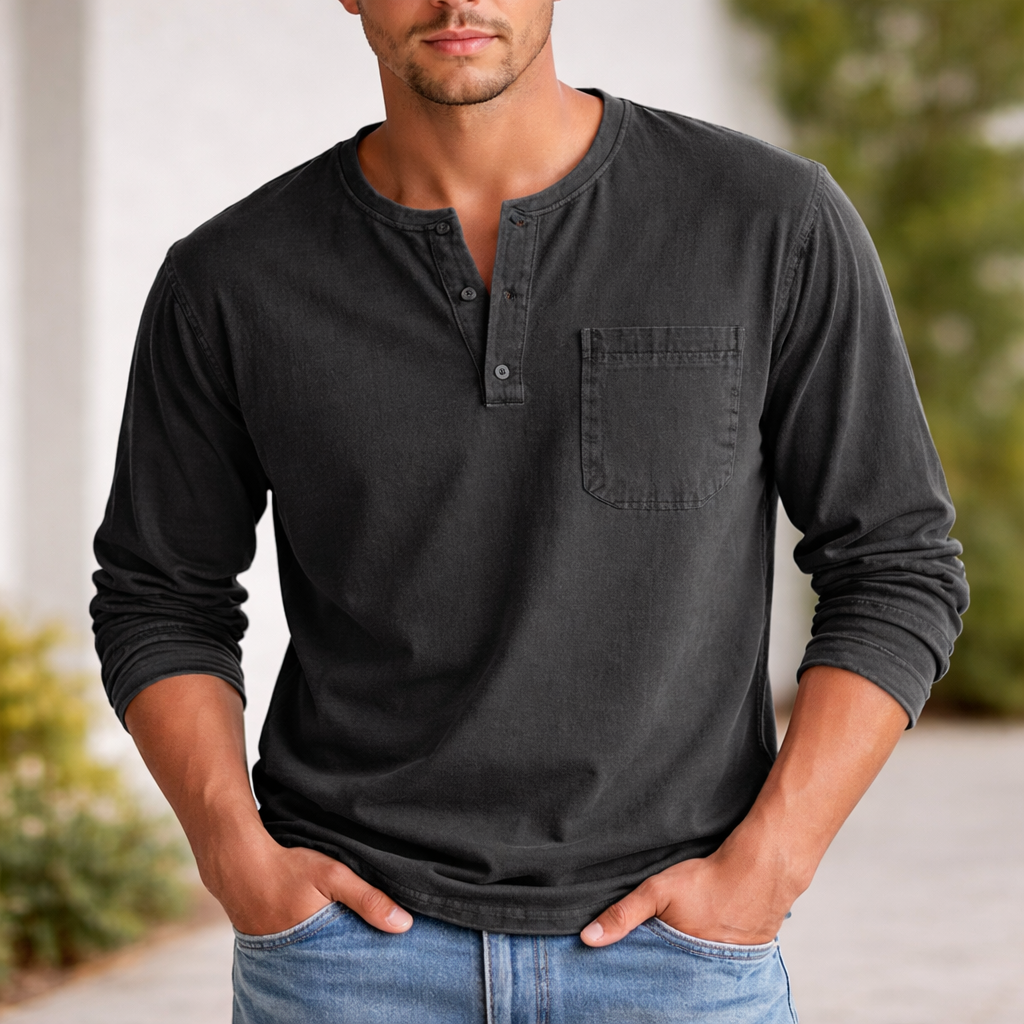 Men's long-sleeve Henley shirt