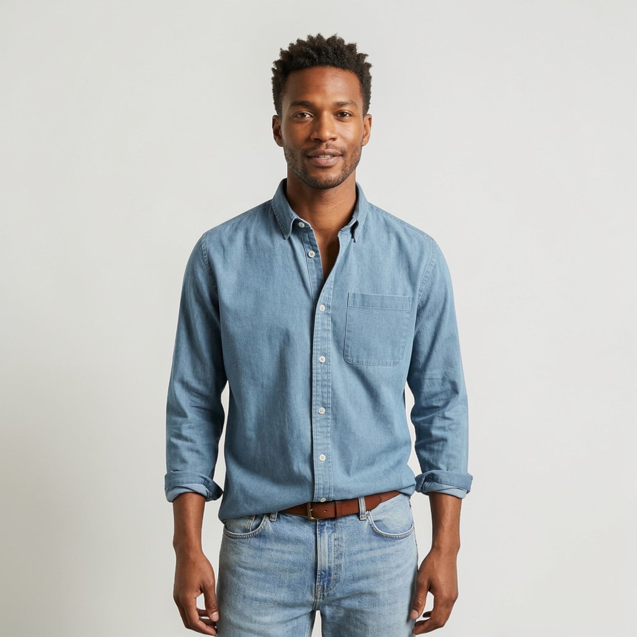 Men's long-sleeve shirt with button placket and collar